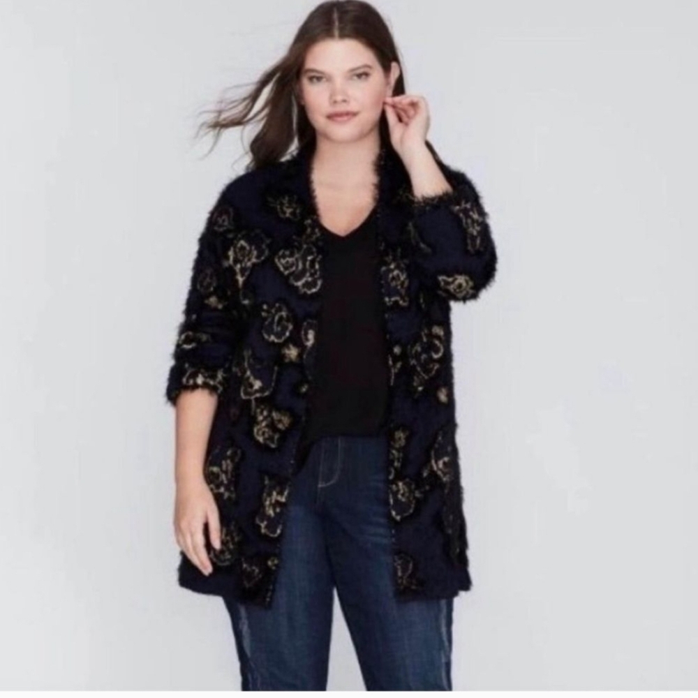 Lane Bryant Metallic Long-Line Eyelash Fuzzy Winter Cardigan Size 14/16
